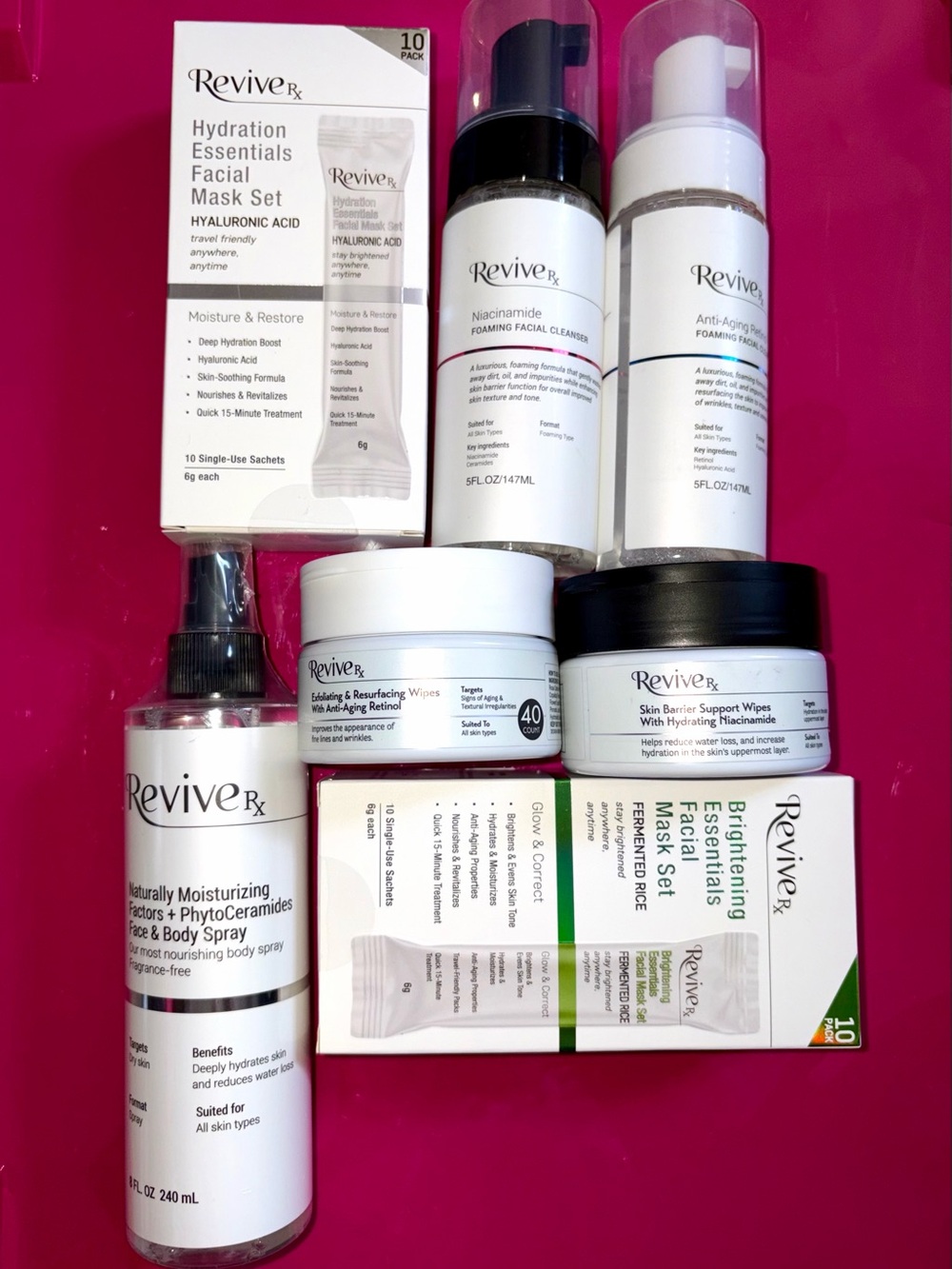 7 Pc Revive Rx Hyaluronic Acid Retinol Ceramides Fermented Rice Skincare Bundle